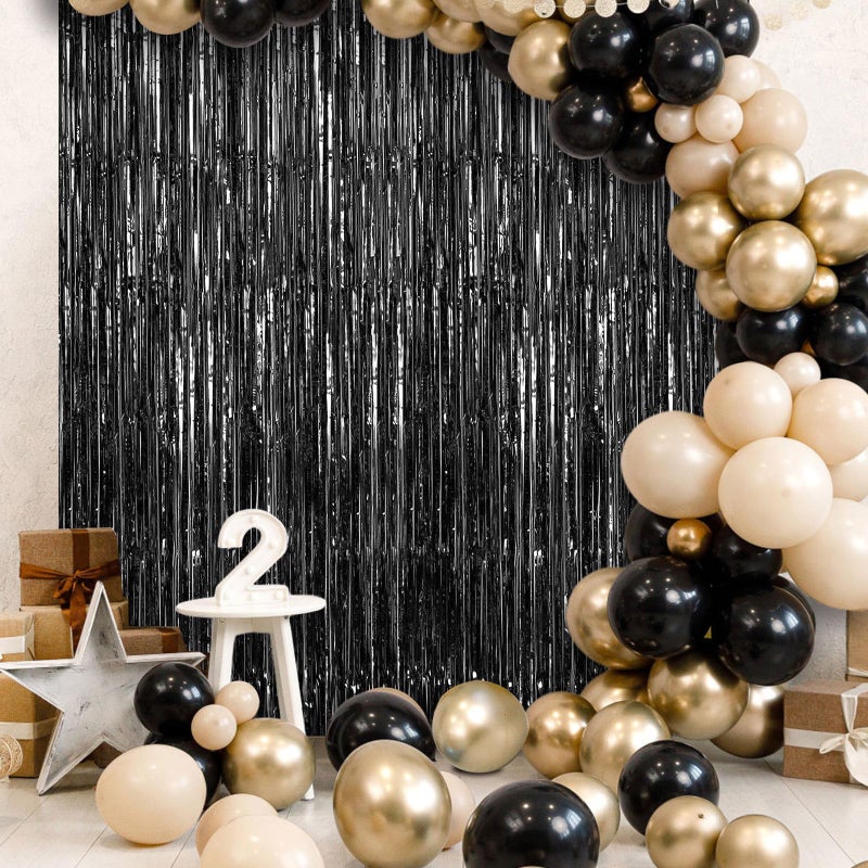 TOTAFAM 2 Pack Fringe Curtains Backdrops, Foil Fringe Curtains, Door Streamers for Birthday Wedding Bridal Shower Holiday Graduation Party Decorations, Photo Booth Backdrops, Black - Image 3